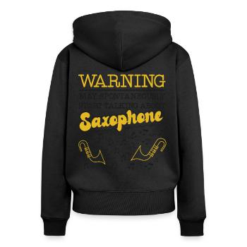 Saxophone Warning May - Frauen Premium Bio Zip Hoodie - Schwarz - Hinten - Julia (174cm)