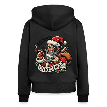 Merry Christmas Cooler Santa Vintage Look - Frauen Premium Bio Zip Hoodie - Schwarz - Hinten - Julia (174cm)
