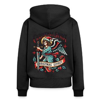 de Noël Ange Tatouage Streetwear Esthétique - Sweat à capuche zippé Premium bio Femme - noir - Dos - Julia (174cm)
