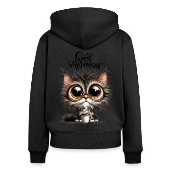 Chat Café Caféine Tasse à café Matin Grouch Sweet - Sweat à capuche zippé Premium bio Femme - noir - Dos - Julia (174cm)