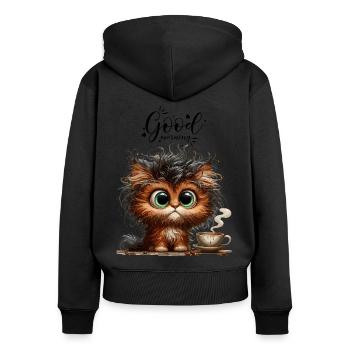 Cat Coffee Kitten Office Good Morning Colleague - Women's Premium Organic Zip Hoodie - black - Back - Julia (174cm)