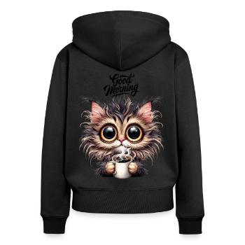 Cat Coffee Good Morning Office Morning Grouch Funny - Women's Premium Organic Zip Hoodie - black - Back - Julia (174cm)