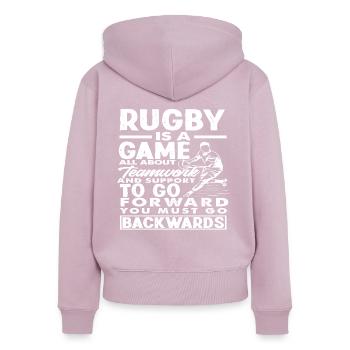 Rugby Player Teamwork Walking Backwards - Women's Premium Organic Zip Hoodie - dusky pink - Back - Julia (174cm)