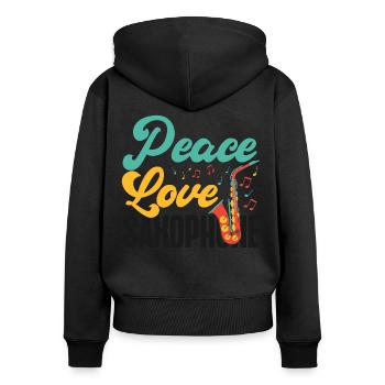 Saxophone Girl Peace Love - Frauen Premium Bio Zip Hoodie - Schwarz - Hinten - Julia (174cm)