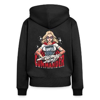 Couponing Coupon Coupon Code Commander - Frauen Premium Bio Zip Hoodie - Schwarz - Hinten - Julia (174cm)