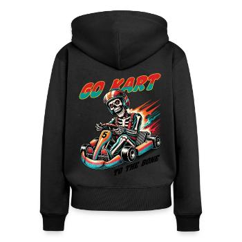 Drôle de karting disant coureur squelette - Sweat à capuche zippé Premium bio Femme - noir - Dos - Julia (174cm)
