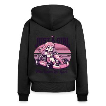 Une fille qui adore le karting - Sweat à capuche zippé Premium bio Femme - noir - Dos - Julia (174cm)