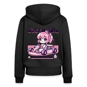 Ein Mädchen Das Go-Kart Liebt Anime Stil - Frauen Premium Bio Zip Hoodie - Schwarz - Hinten - Julia (174cm)