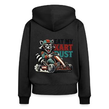 Drôle rétro raton laveur Go-Kart poussière nourriture dire - Sweat à capuche zippé Premium bio Femme - noir - Dos - Julia (174cm)