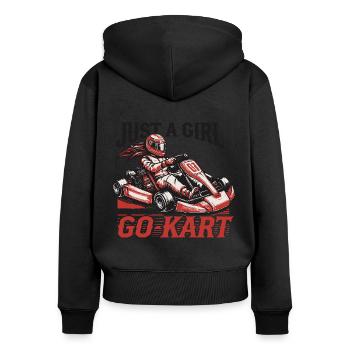 Une fille qui aime le kart style rétro - Sweat à capuche zippé Premium bio Femme - noir - Dos - Julia (174cm)