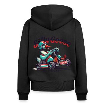 Plaisir du karting avec Silly Goose sur l’accélérateur - Sweat à capuche zippé Premium bio Femme - noir - Dos - Julia (174cm)