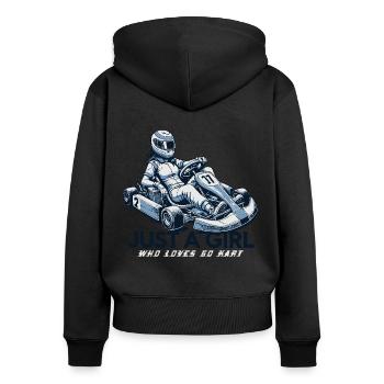 Juste une fille qui aime les courses de karting - Sweat à capuche zippé Premium bio Femme - noir - Dos - Julia (174cm)