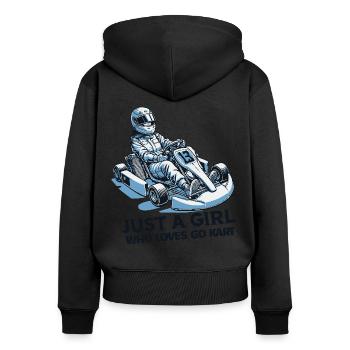 Fille qui aime les courses de karting - Sweat à capuche zippé Premium bio Femme - noir - Dos - Julia (174cm)