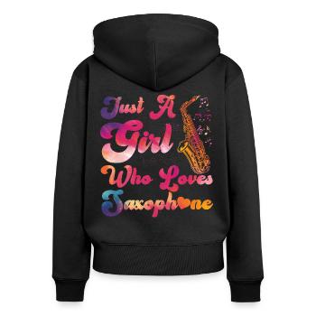 Saxophone Girl Just A Girl Who - Sweat à capuche zippé Premium bio Femme - noir - Dos - Julia (174cm)