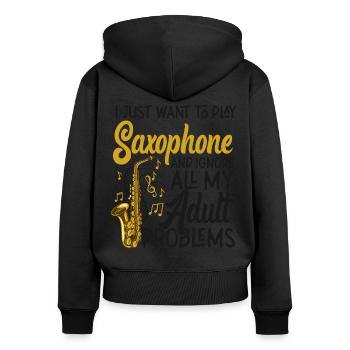 Saxophones que je veux juste jouer - Sweat à capuche zippé Premium bio Femme - noir - Dos - Julia (174cm)