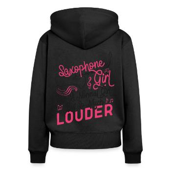 Saxophone Saxophone Girl Like A - Sweat à capuche zippé Premium bio Femme - noir - Dos - Julia (174cm)