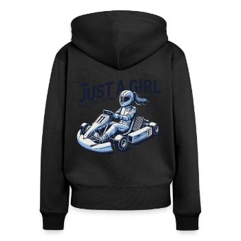 Juste une fille qui aime le karting - Sweat à capuche zippé Premium bio Femme - noir - Dos - Julia (174cm)
