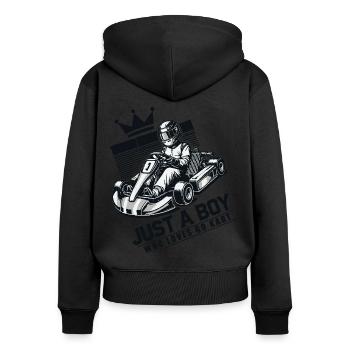 Un garçon qui aime les courses de karting - Sweat à capuche zippé Premium bio Femme - noir - Dos - Julia (174cm)