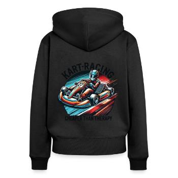 Kart-Rennen Günstiger Als Therapie lustiger Spruch - Frauen Premium Bio Zip Hoodie - Schwarz - Hinten - Julia (174cm)
