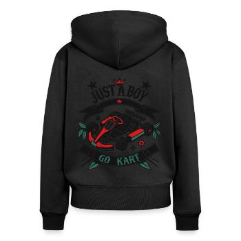 Go-kart aimant garçon style rétro - Sweat à capuche zippé Premium bio Femme - noir - Dos - Julia (174cm)