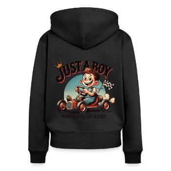 Boy Of Go Kart aime le design de dessin animé rétro - Sweat à capuche zippé Premium bio Femme - noir - Dos - Julia (174cm)