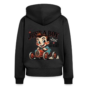 Un garçon qui aime le karting Vintage Cartoon - Sweat à capuche zippé Premium bio Femme - noir - Dos - Julia (174cm)