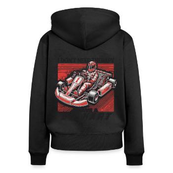 Pilote de karting style rétro Pas besoin de thérapie - Sweat à capuche zippé Premium bio Femme - noir - Dos - Julia (174cm)