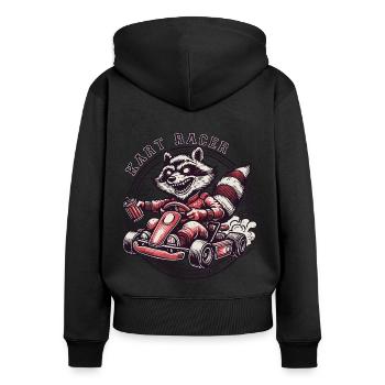Kart Racer Waschbär Go-Kart Abenteuer - Frauen Premium Bio Zip Hoodie - Schwarz - Hinten - Julia (174cm)