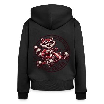Kart Racer Waschbär: Lebe Schnell & Iss Müll - Frauen Premium Bio Zip Hoodie - Schwarz - Hinten - Julia (174cm)