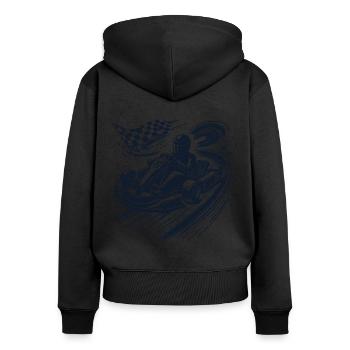 Aventure en karting avec style vintage de course - Sweat à capuche zippé Premium bio Femme - noir - Dos - Julia (174cm)