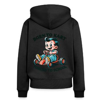 Go-Kart Dessin animé rétro né pour le karting - Sweat à capuche zippé Premium bio Femme - noir - Dos - Julia (174cm)