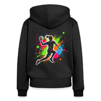 Handball handball player, colorful handball player - Women's Premium Organic Zip Hoodie - black - Back - Julia (174cm)