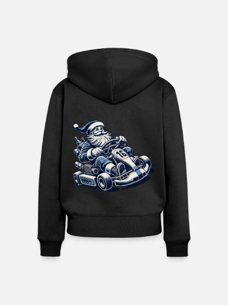 Weihnachtsmann Go-Kart Retro Stil - Frauen Premium Bio Zip Hoodie - Schwarz