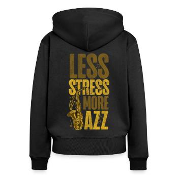 Saxophone Less Stress More Jazz - Frauen Premium Bio Zip Hoodie - Schwarz - Hinten - Julia (174cm)