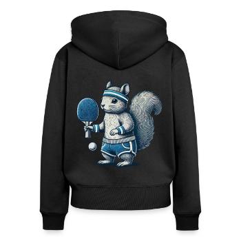 Retro Tischtennis Eichhörnchen Spaß - Frauen Premium Bio Zip Hoodie - Schwarz - Hinten - Julia (174cm)