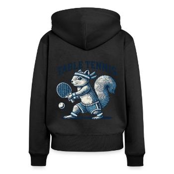 Retro Tischtennis Eichhörnchen Spaß - Frauen Premium Bio Zip Hoodie - Schwarz - Hinten - Julia (174cm)