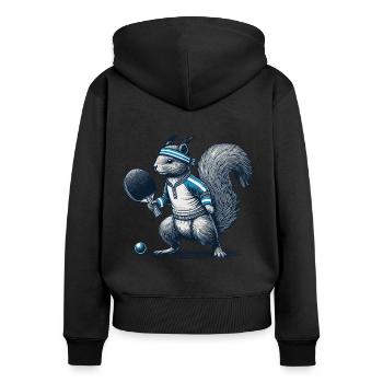 Retro Table Tennis Squirrel Motif - Women's Premium Organic Zip Hoodie - black - Back - Julia (174cm)
