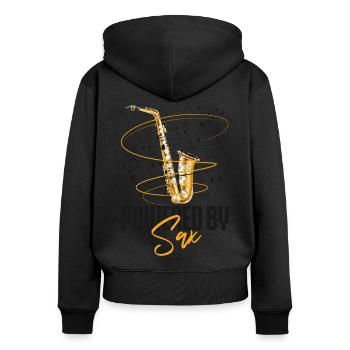 Saxophone Pun Powered By Sax - Women's Premium Organic Zip Hoodie - black - Back - Julia (174cm)