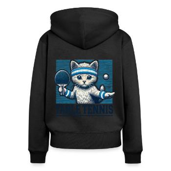 Chat mignon tennis de table look vintage - Sweat à capuche zippé Premium bio Femme - noir - Dos - Julia (174cm)