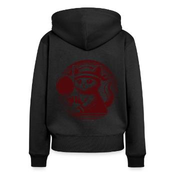Cute cat playing table tennis in retro style - Women's Premium Organic Zip Hoodie - black - Back - Julia (174cm)