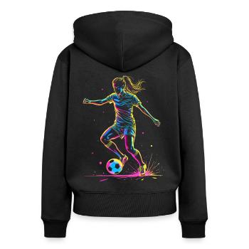 Fußball Fußballerin, bunt, Fussballspielerin Frau - Frauen Premium Bio Zip Hoodie - Schwarz - Hinten - Julia (174cm)