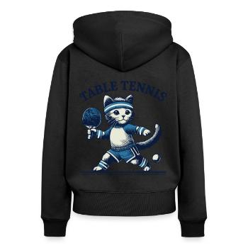 Niedliche Katze Tischtennis Retro Vintage Design - Frauen Premium Bio Zip Hoodie - Schwarz - Hinten - Julia (174cm)