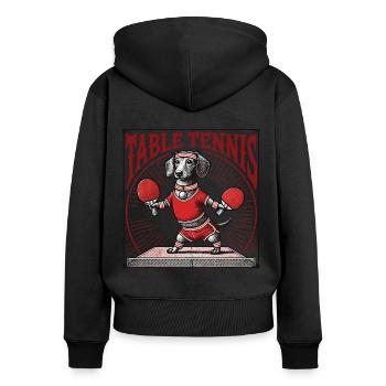 Dackel Hund Vintage Tischtennis Kunstwerk - Frauen Premium Bio Zip Hoodie - Schwarz - Hinten - Julia (174cm)