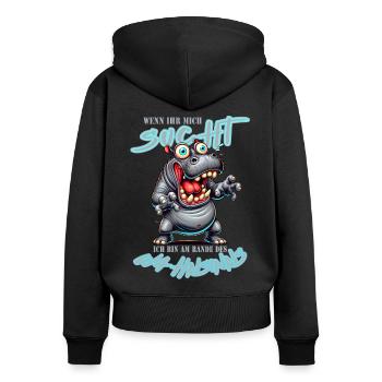 Rhinocéros fou au bord de la folie style bande dessinée - Sweat à capuche zippé Premium bio Femme - noir - Dos - Julia (174cm)