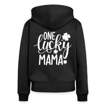 Une maman chanceuse - Sweat à capuche zippé Premium bio Femme - noir - Dos - Julia (174cm)