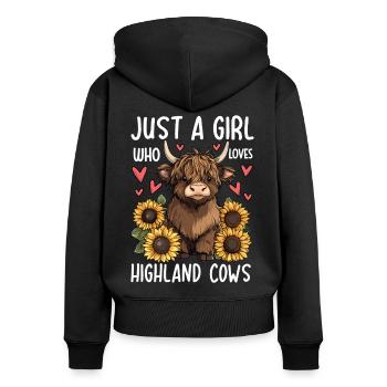 Just a Girl Who Loves Highland Cows - Frauen Premium Bio Zip Hoodie - Schwarz - Hinten - Julia (174cm)