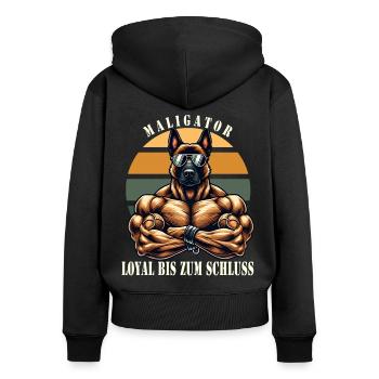 Maligator Loyal bis zum Schluss muskulöser Malinoi - Frauen Premium Bio Zip Hoodie - Schwarz - Hinten - Julia (174cm)