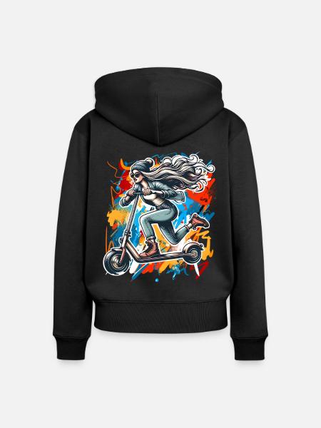 Tretroller E-Scooter E-Roller - Frauen Premium Bio Zip Hoodie - Schwarz