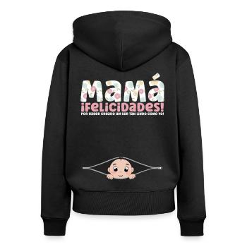 Geschenk Frau Kind Schwangerschaft, Babyshower - Frauen Premium Bio Zip Hoodie - Schwarz - Hinten - Julia (174cm)