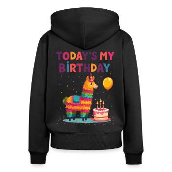 Anniversaire, Anniversaire d’enfants, Fête d’anniversaire - Sweat à capuche zippé Premium bio Femme - noir - Dos - Julia (174cm)
